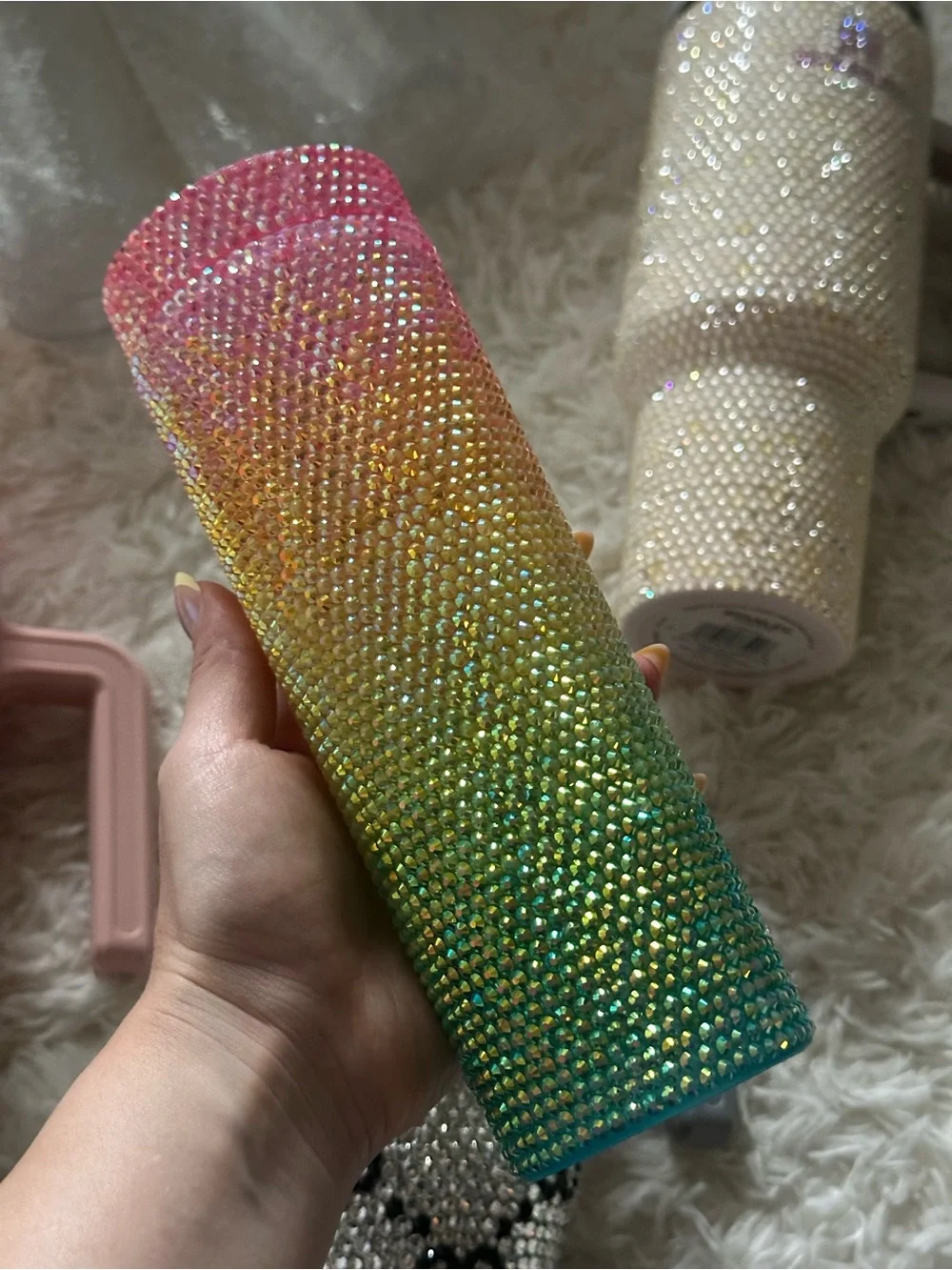 Crystal Ombre Tumbler - Pink to Teal Sparkle rainbow